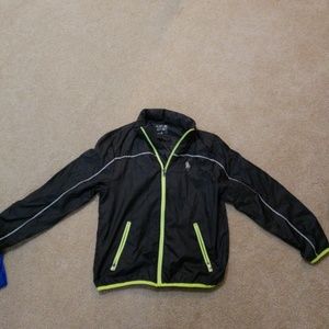 Polo rain jacket with collapsible hoodie